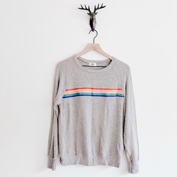 LNA Grey Rainbow Stripe Sweatshirt - Picture 2 of 7
